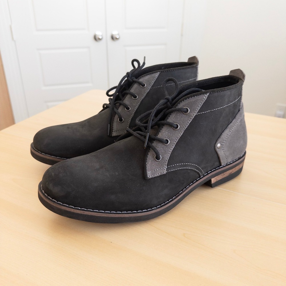 Territory Mens Chukka Boots 13 Black Gray Leather Suede Lace Up Rugged Heritage